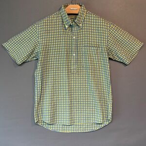 Sugar Cane Men Blue Yellow Gingham Textured Pullover Shirt Small Toyo Japan